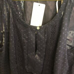 Daniel Rainn Sleeveless Navy Blouse with Lace and Dot Design